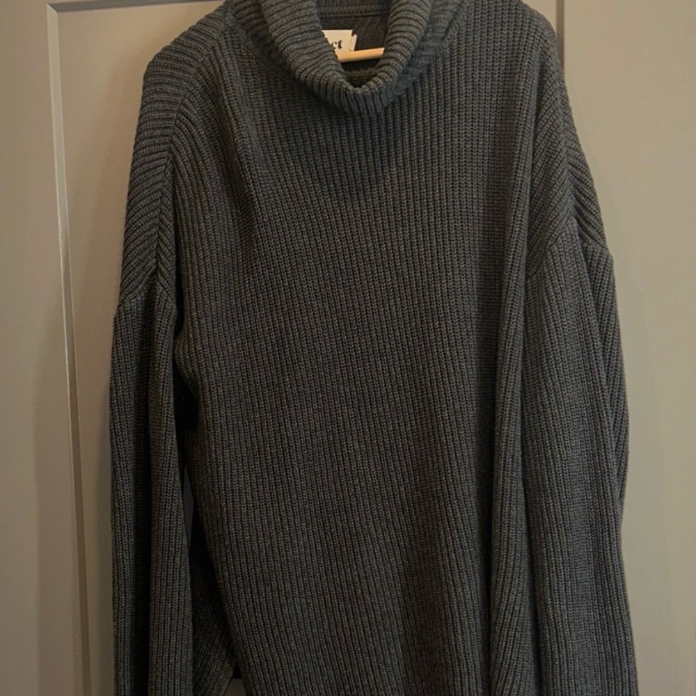 PACT - Fisherman Turtleneck Tunic Sweater 100% Cotton - Gray/Charcoal Size Large - Picture 2 of 8